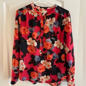 LOFT Vibrant Floral Blouse in Red and Black